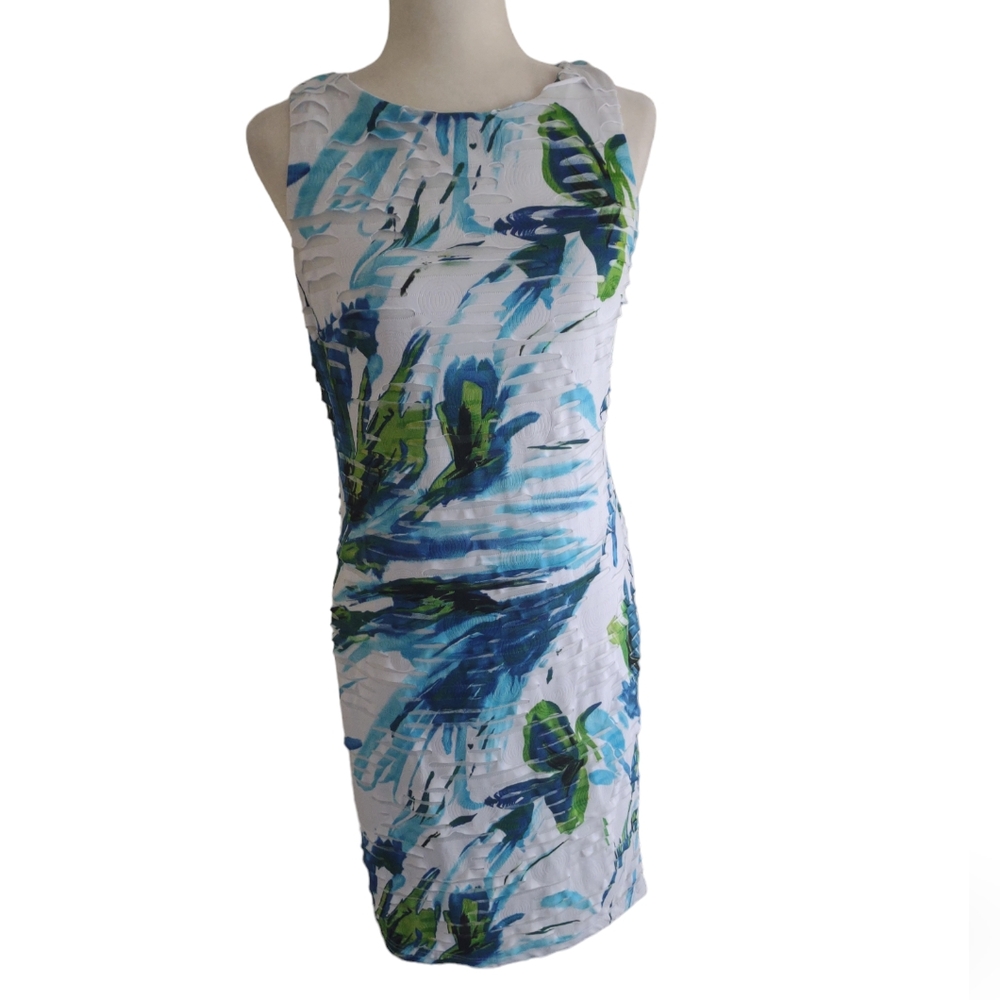 Frank Lyman dress women's‎ size 6 blue/white/green/black pull-on cut out …